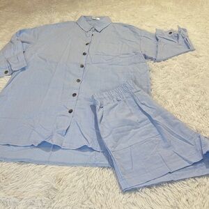 Zeagoo Sky Blue Apparel LOUNGING SET LONG SHIRT AND SHORTS SIZE M WOMENS
